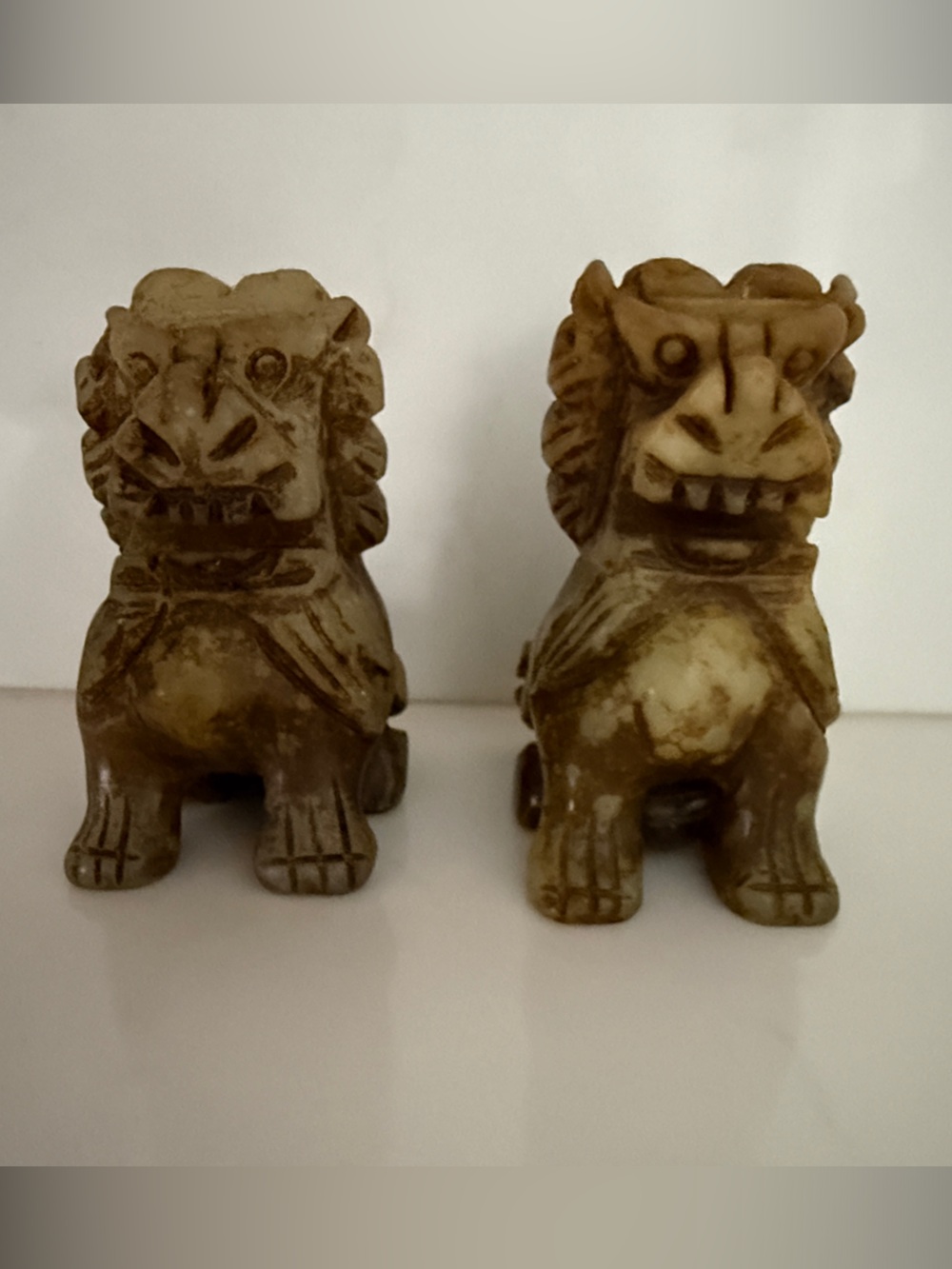 Vintage Handcrafted Soapstone Foo Dog Pair - Decorative Figurines